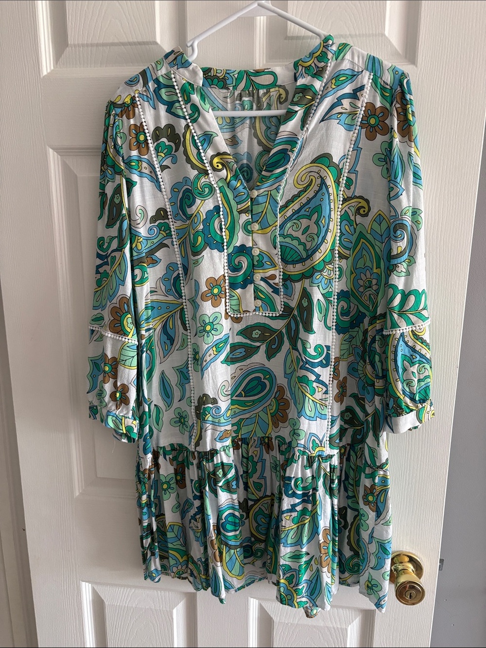 LOFT Paisley Midi Dress in Teal, Blue, Yellow, & Green